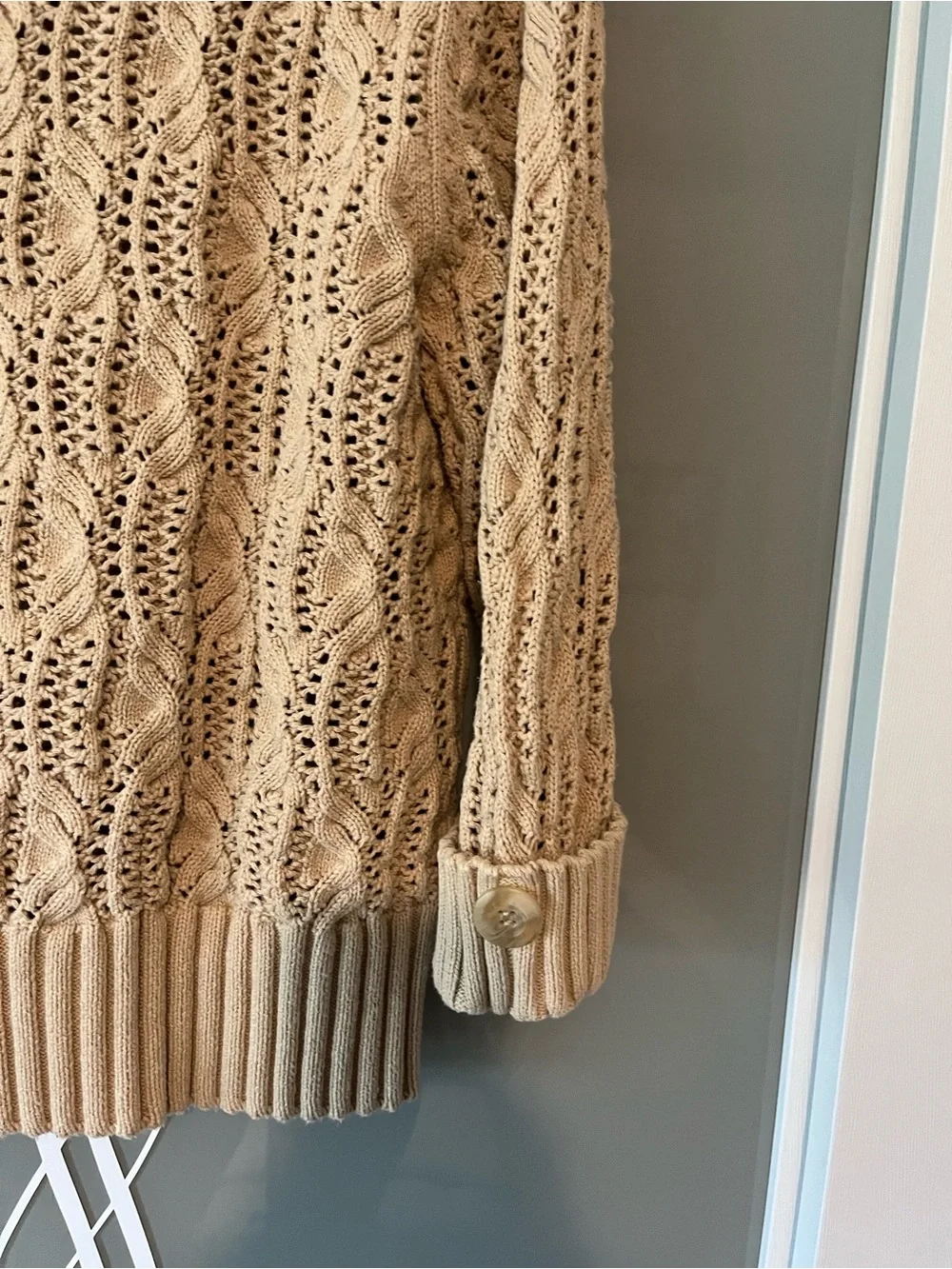 JM Collection Beige Open-Knit Button-Front Cardigan - Picture 5 of 5